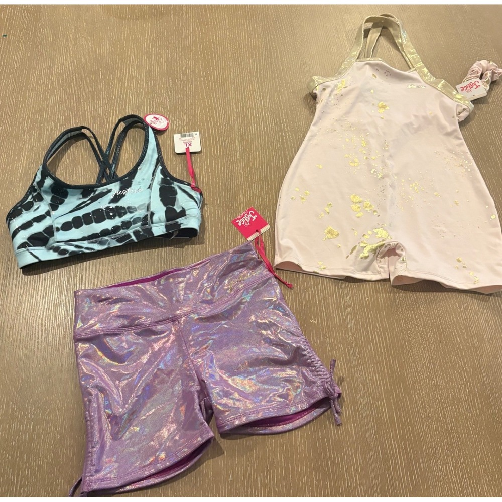 Justice Girls Activewear Lot Sports Bra Shorts Biketard XL 16 18 NWT